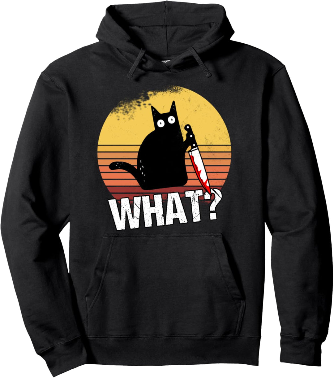 Cat What? Lustige Katze hält Messer Halloween Kostüm Pullover Hoodie