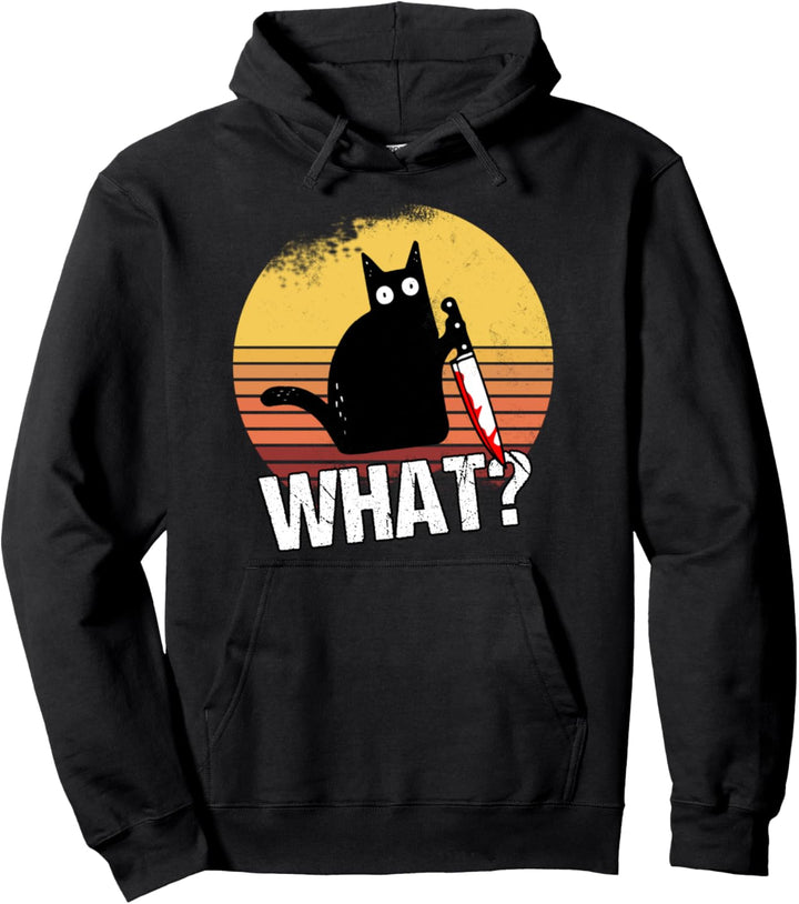 Cat What? Lustige Katze hält Messer Halloween Kostüm Pullover Hoodie