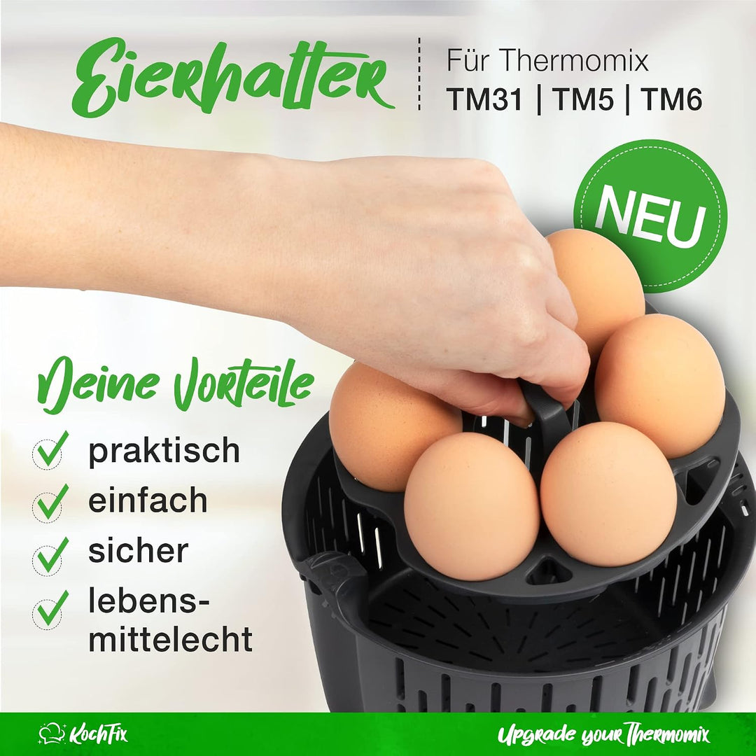 KochFix Eierhalter - Thermomix Einsatz für TM5, TM6, TM31 | Zum Eierkochen für Thermomix Garkorb, Zu