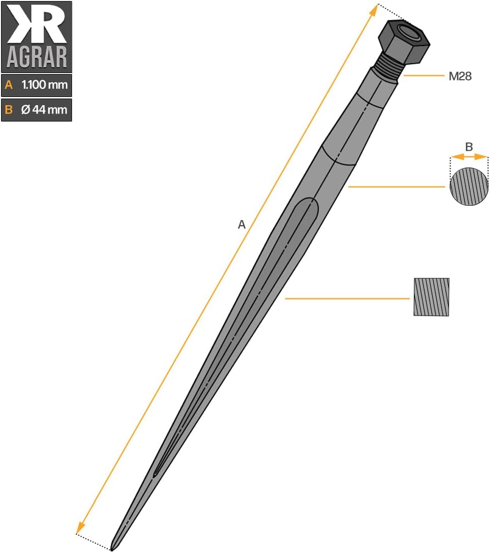 Frontladerzinken | 1100 mm | M28 Gewinde | Vierkantprofil | von SHW | 2 Stück | Grossballenzinken |
