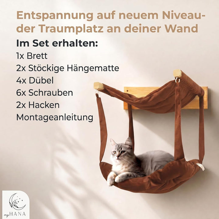 MyHana- Katzen Hängematte Wandmontage aus 80% Baumwolle &amp; Kieferholz – Maschinenwaschbar, stabile Ka
