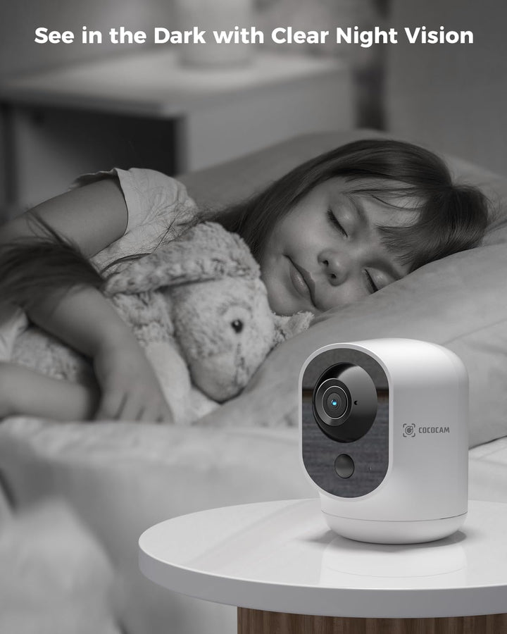 COCOCAM 2PCS 2K Überwachungskamera Innen WLAN mit 5200mAh Akku, kabelloser 355°P 90°T, Baby Monitor