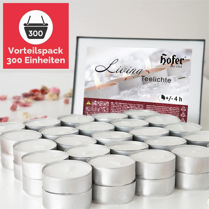 Hofer Kerzen Teelichter tealight ohne duft, 300 Stück Set, in Metallhülsen, bis zu 4h Brenndauer, Du