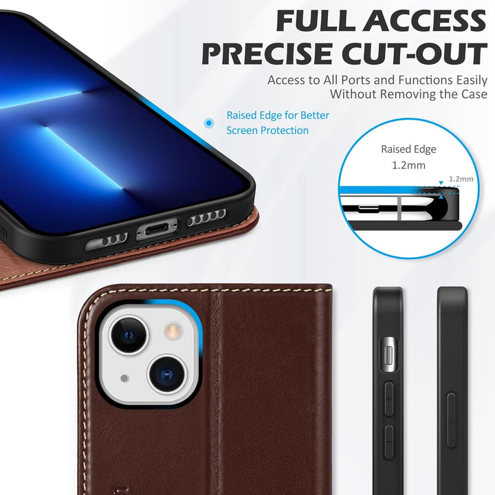 SHIELDON Hülle für iPhone 13 5G Schutzhülle [Echtleder] [RFID-Sperre] [Lifetime Garantie] [Kartenfac