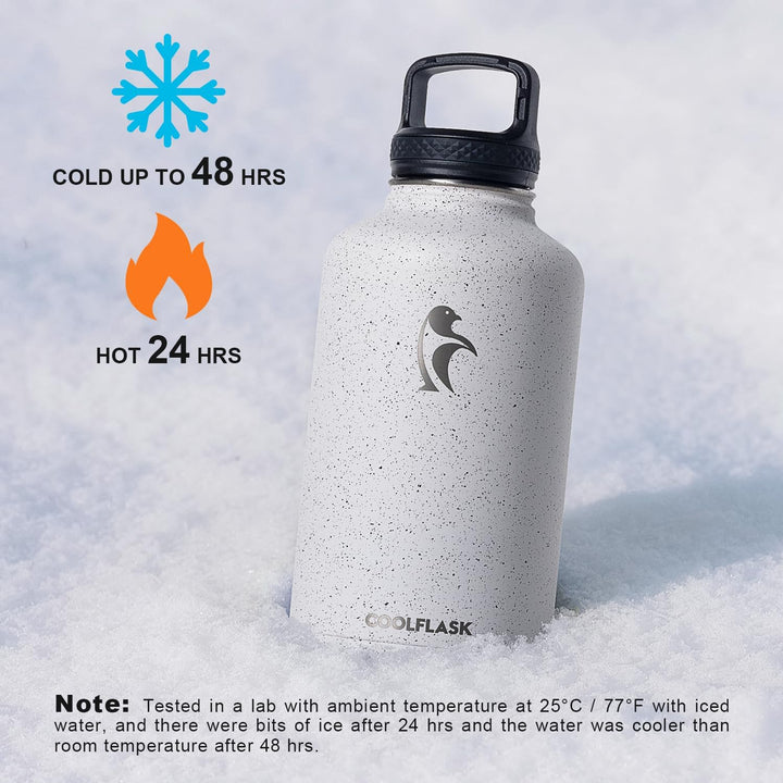 Coolflask Isolierte Wasserflasche 2L, Halbe Gallone Wasserkrug mit Strohhalm & 3 Deckeln, Grosse Iso