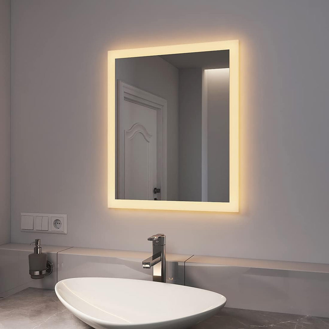 EMKE LED Badspiegel mit Beleuchtung 50x60cm Badezimmerspiegel mit Warmweisses Licht und Kaltesweisse
