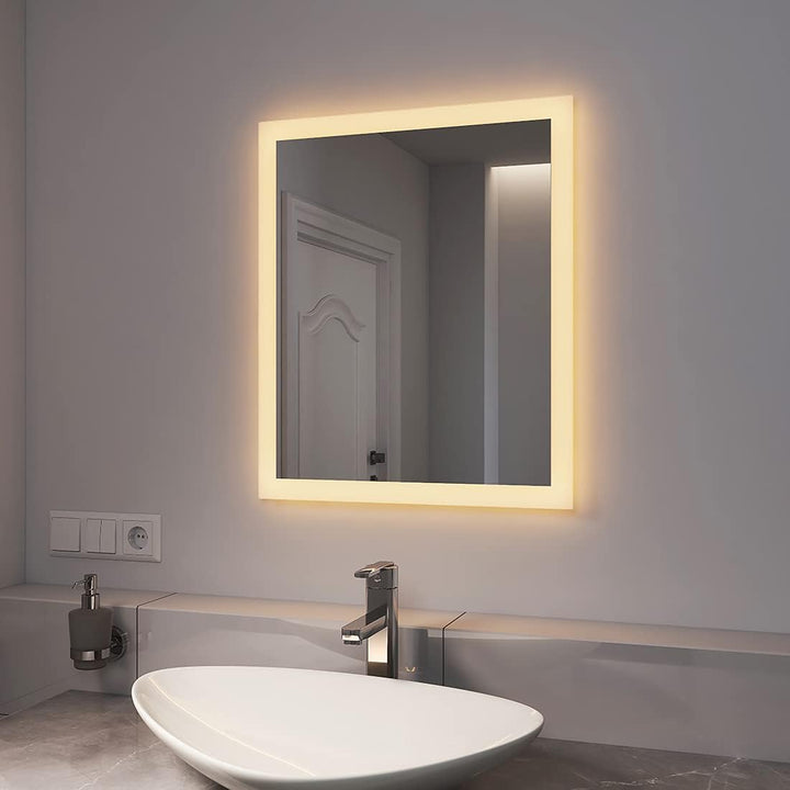 EMKE LED Badspiegel mit Beleuchtung 50x60cm Badezimmerspiegel mit Warmweisses Licht und Kaltesweisse