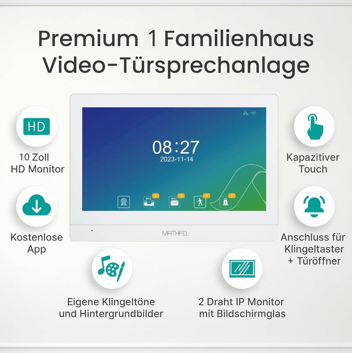 MATHFEL 2 Draht Einfamilienhaus Türsprechanlage Gegensprechanlage Fischaugenkamera 170 Grad, Farbe: