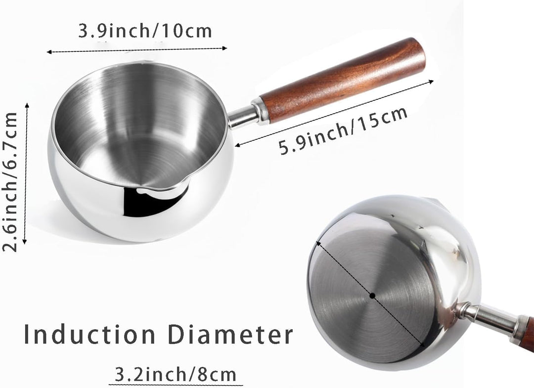 IMEEA Edelstahl Milchkochtopf 500ml mit Holzgriff kleiner Stielkasserolle Induktion geeignet Mini Mi