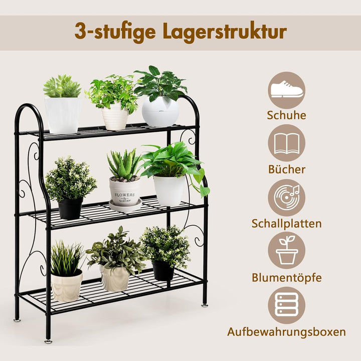 GOPLUS 3 Ebenen Metall Pflanzenständer, Blumentreppe Outdoor, Blumenregal Pflanzentreppe für Garten