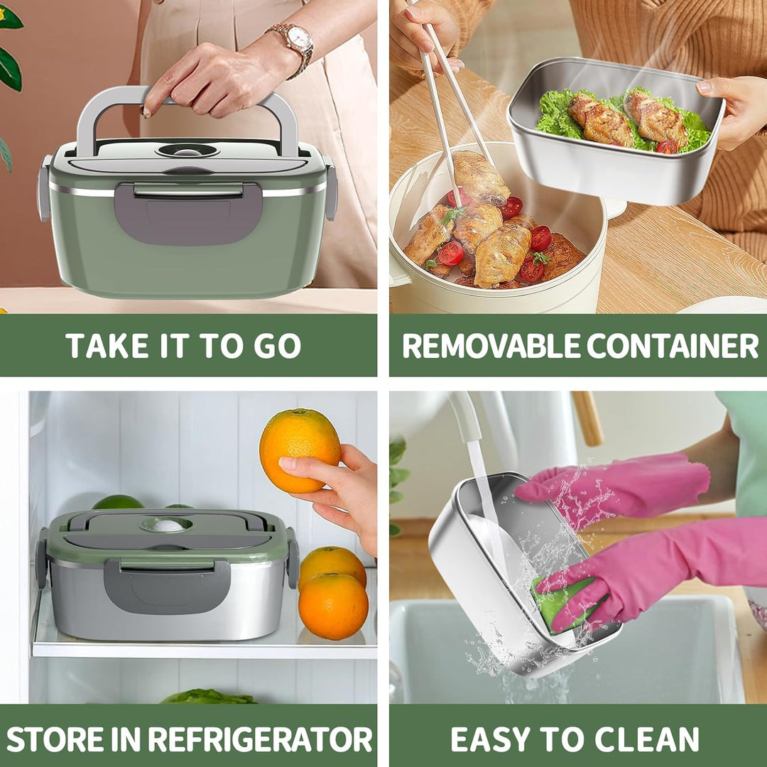 Elektrische Lunchbox 100W, 3-in-1 tragbare beheizte Lunchbox, Herausnehmbare Edelstahl-Brotdose, 12V