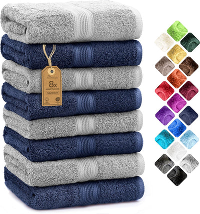 NatureMark NM-HT0842 Frottier Handtücher, 8-er Pack, 50 x 100 cm, 100% Baumwolle (Navy/Silber), Navy
