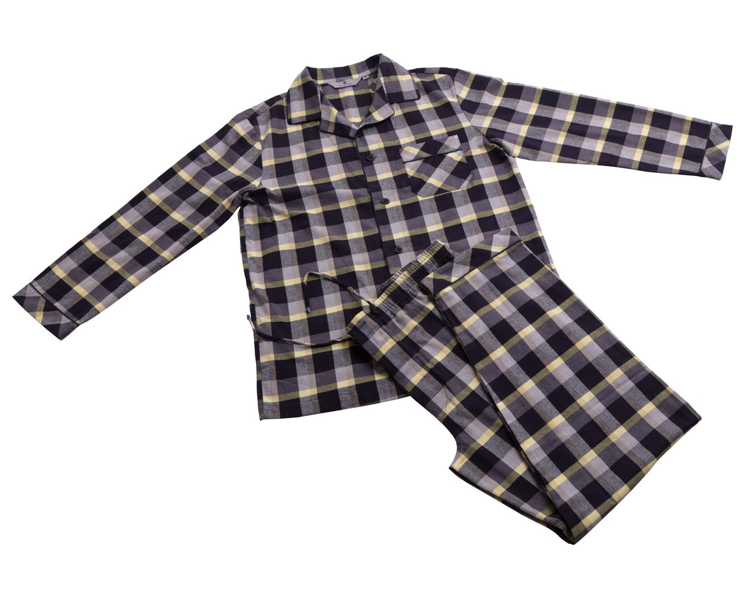 Revise RE-911 Schlafanzug für Herren - Lang - Flannel 100% Baumwolle - Pyjama - XXL Grau /Gelb 1051,
