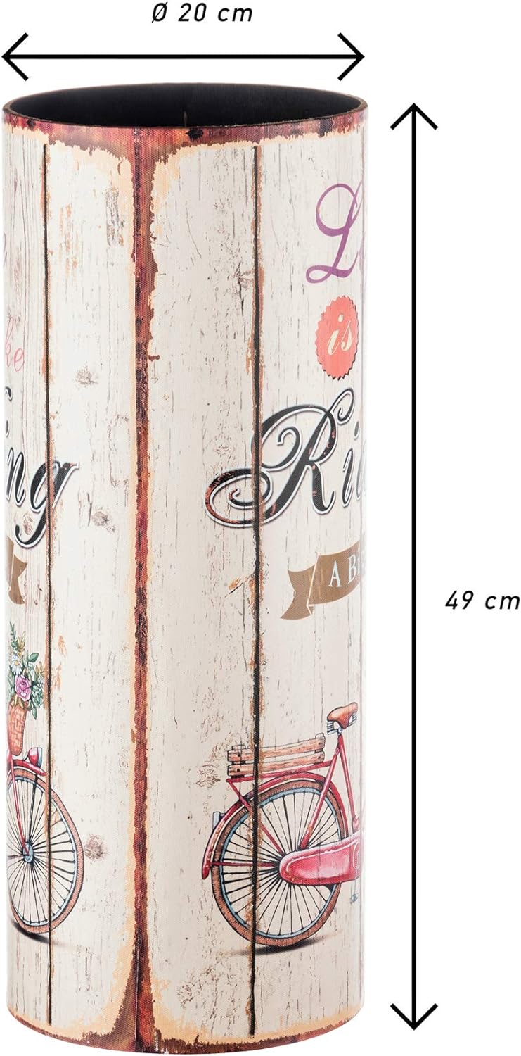 Rebecca Mobili Regenschirm Schirmhalter Leinwand beige rund Life is Riding Retro Flur (Cod. RE4760)