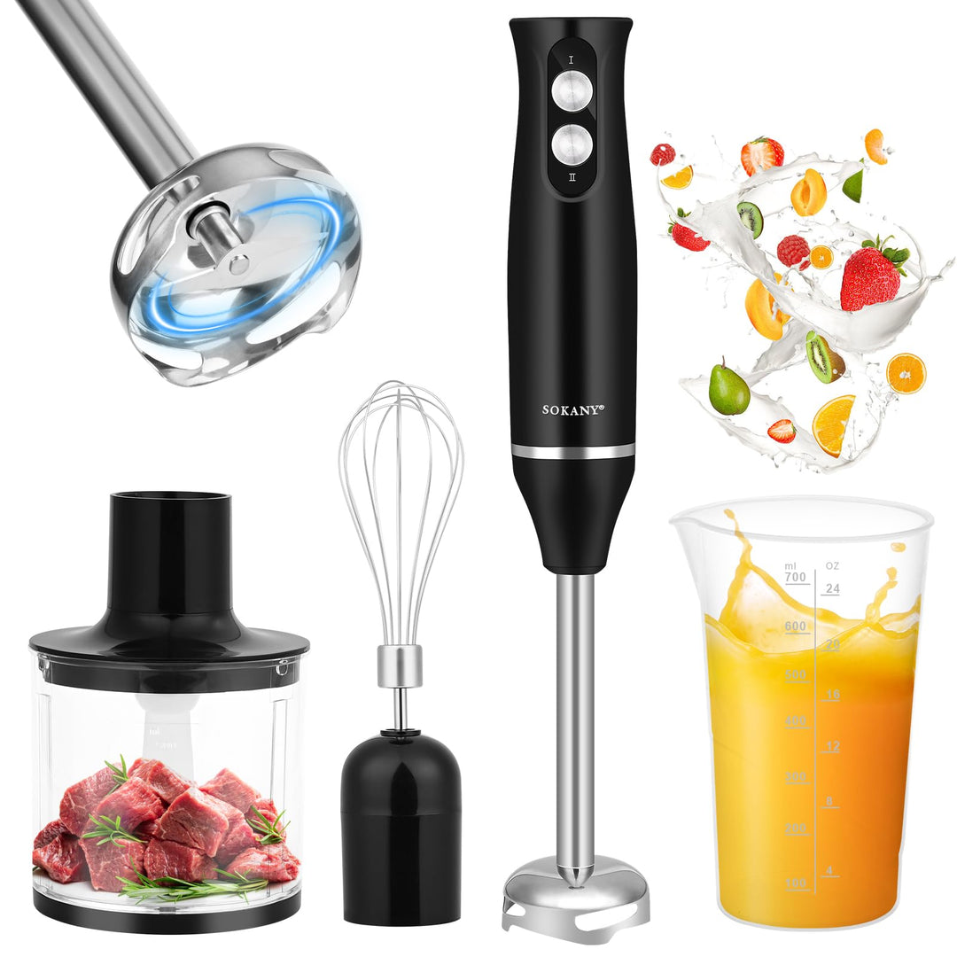 Dreamhigh 4-in-1 Elektrische Stabmixer Set, 500W Pürierstab mit 2 Geschwindigkeiten, inkl. Schneebes