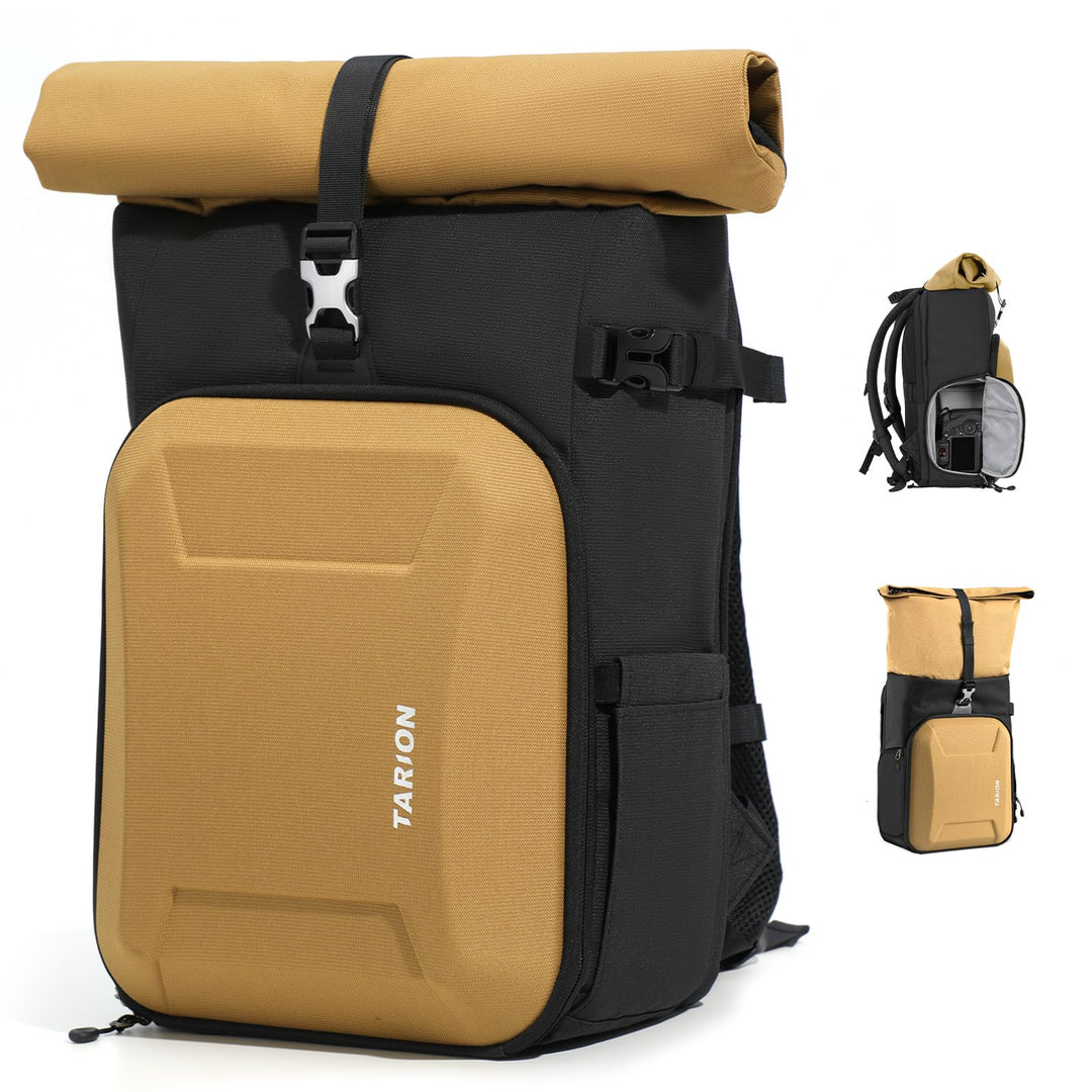 TARION Kamerarucksack Rolltop Fotorucksack mit Hartschale: Professionelle Kameratasche Spiegelreflex