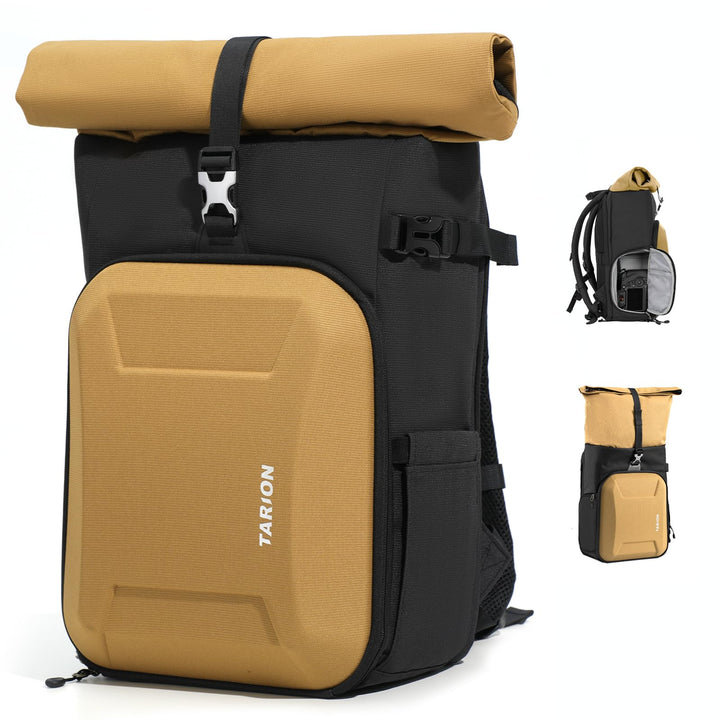 TARION Kamerarucksack Rolltop Fotorucksack mit Hartschale: Professionelle Kameratasche Spiegelreflex
