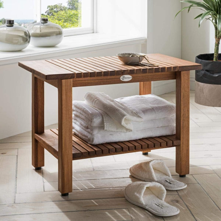 Destiny SPA & Living Badezimmer Hocker/Tisch Regal geriffelt Teakholz mit Boden 61 x 35 x 44 cm