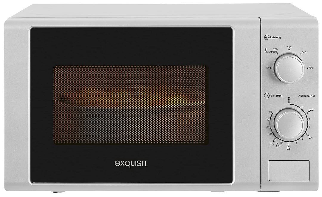 Exquisit® Mikrowelle, 20 l, 700 W, 5 Leistungsstufen, silberfarben, lackierte Innenausstattung, Schn