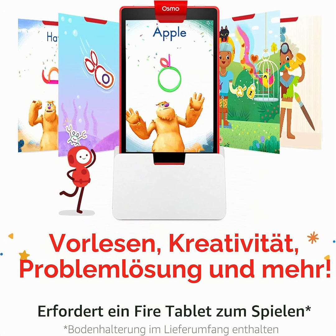 Osmo - Little Genius Starter Kit für Fire-Tablet - 4 Lernspiele - 3-5 Jahre - Buchstaben, Laute, Kre