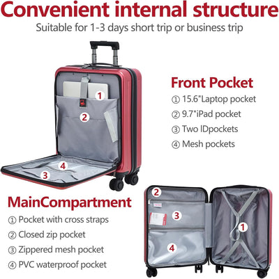 TydeCkare 20" Handgepäck mit Laptopfach, 55x40x20cm, Airline Kompatibel, 34L Hartschalenkoffer Klein