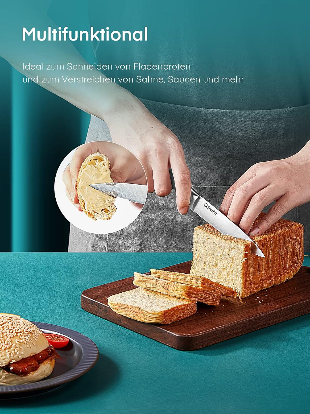 D.Perlla Steakmesser Set, Edelstahl Steakbesteck Set für 8 Personen, Schärfer Länger Steakmesser mit