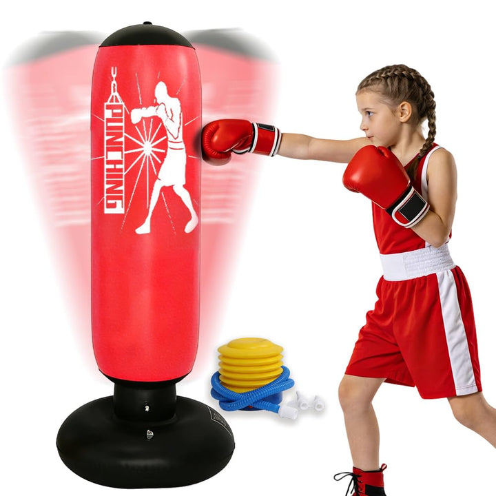 Freistehender Boxsack für Kinder, 160cm Aufblasbarer Standboxsack mit Luftpumpe, Boxsack Stehend für