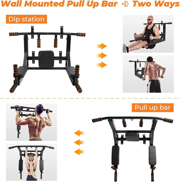 Leogreen Klimmzugstange Wandmontage, Pull Up Bar, Trainings Halterung mit Multifunktionen, 8 rutschf