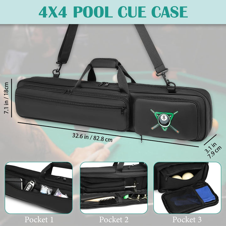 4X4 Billard Queue Tasche wasserdichte Pool Cue Case für 4 Unterteile und 4 Schäfte weiche Pool Stick