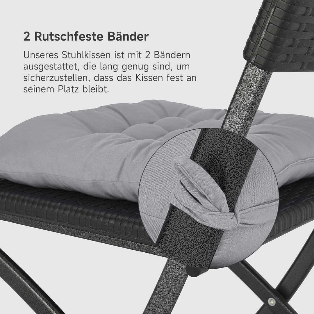 4er Set Stuhlkissen mit Bändern, Bequemes Sitzkissen 40x40 cm Stuhlauflage für Bürostuhl, Gartenstuh
