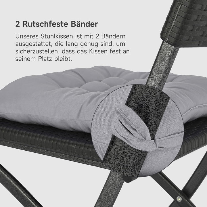 4er Set Stuhlkissen mit Bändern, Bequemes Sitzkissen 40x40 cm Stuhlauflage für Bürostuhl, Gartenstuh