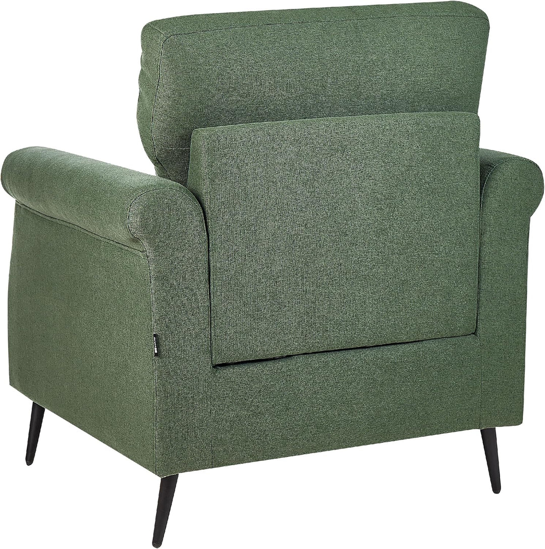 Moderner Retro-Sessel aus Stoff grün mit Metallbeinen schwarz Vietas
