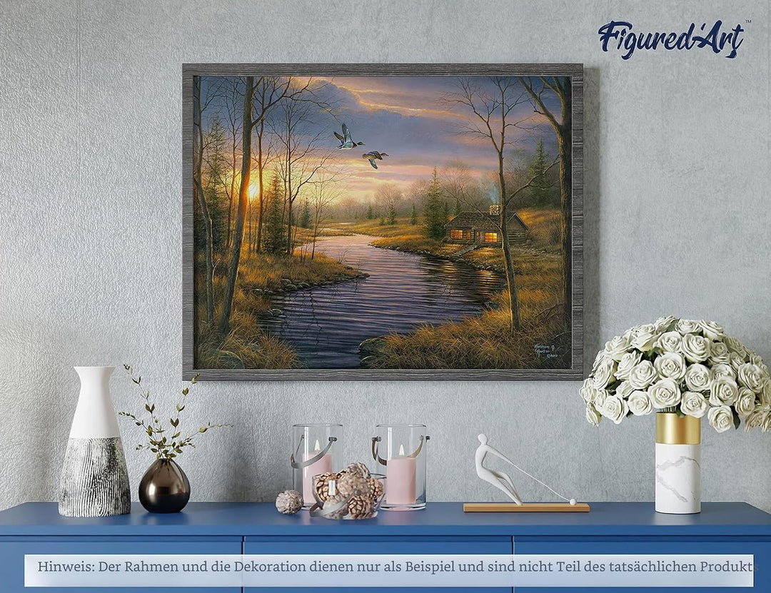 Figured'Art Malen Nach Zahlen Erwachsene Mit Rahmen Landhaus in der Abenddämmerung - Paint by Number