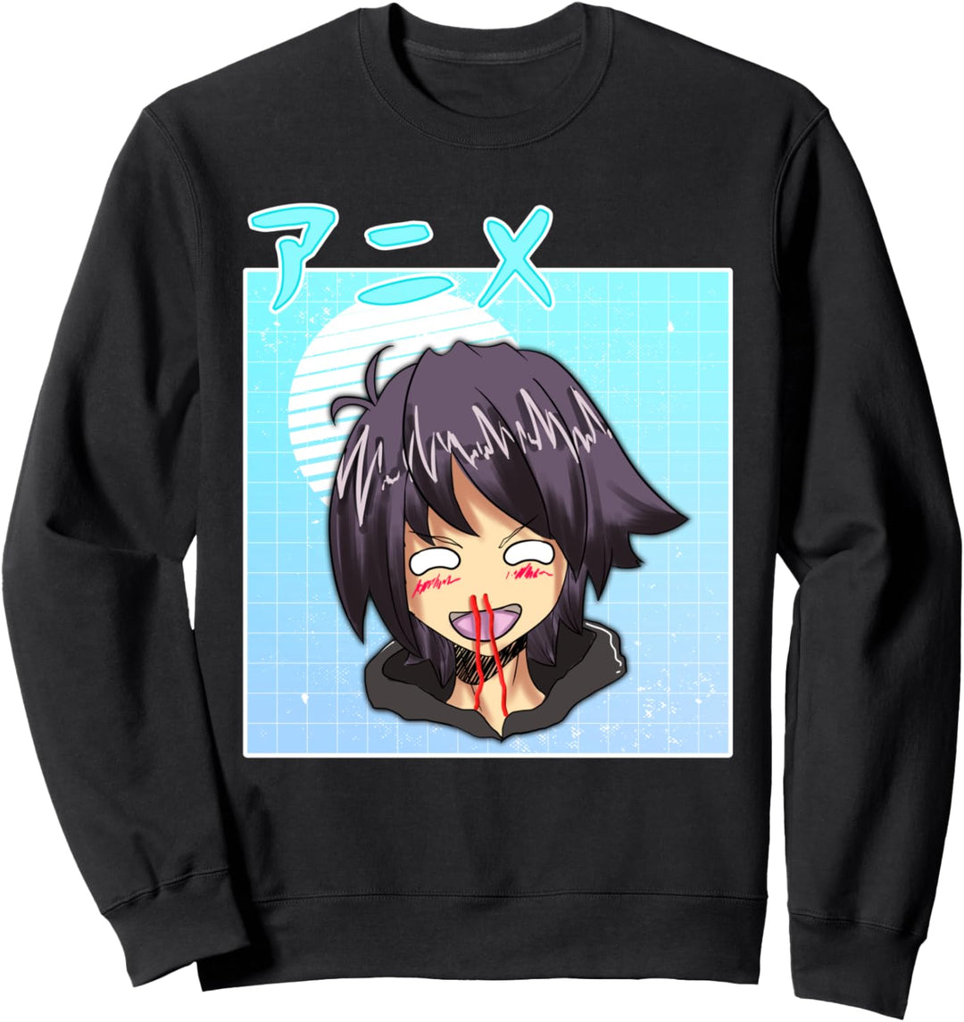 Anime Girl Retro Japanese Vaporwave Aesthetic Blue Sweatshirt