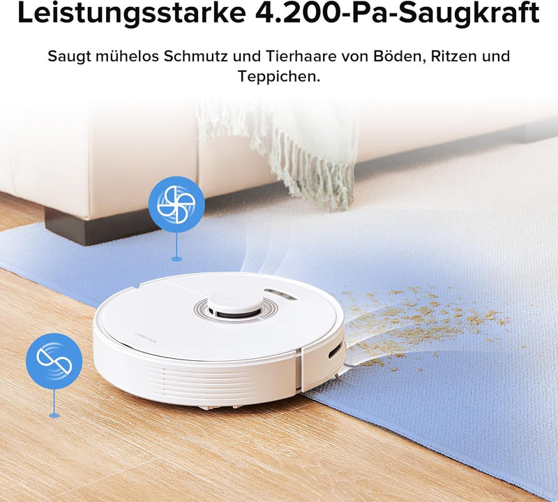 roborock Q7 Max Saugroboter mit Vollgummibürste, 4200Pa Saugkraft, Staubsauger Wischroboter PreciSen