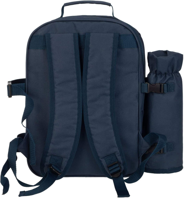 anndora Picknickrucksack mit Kühlfach blau weiss gestreift + Zubehör 15 teilig - 2 Personen Navy Bla