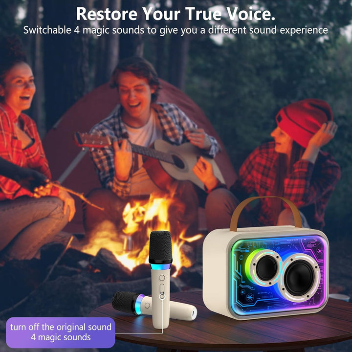 JYX Karaoke-Maschine mit 2 Mikrofonen für Kinder & Erwachsene, LED-Lichtern und magischem Sound, tra
