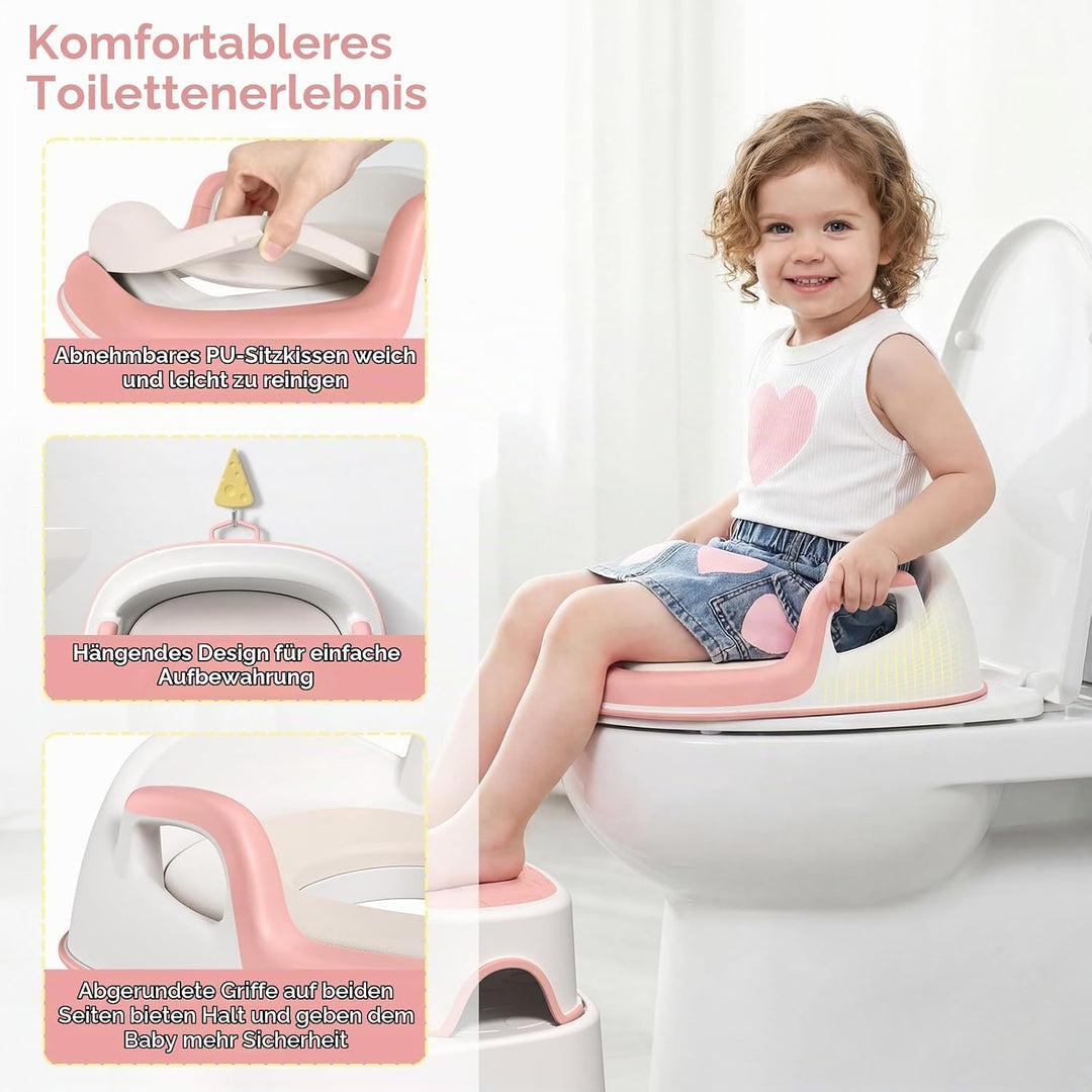Maliton Toilettensitz Kinder mit 2-stufiger Tritthocker für Kinder 1-8 Jahren, Kindertoilettenkorb m