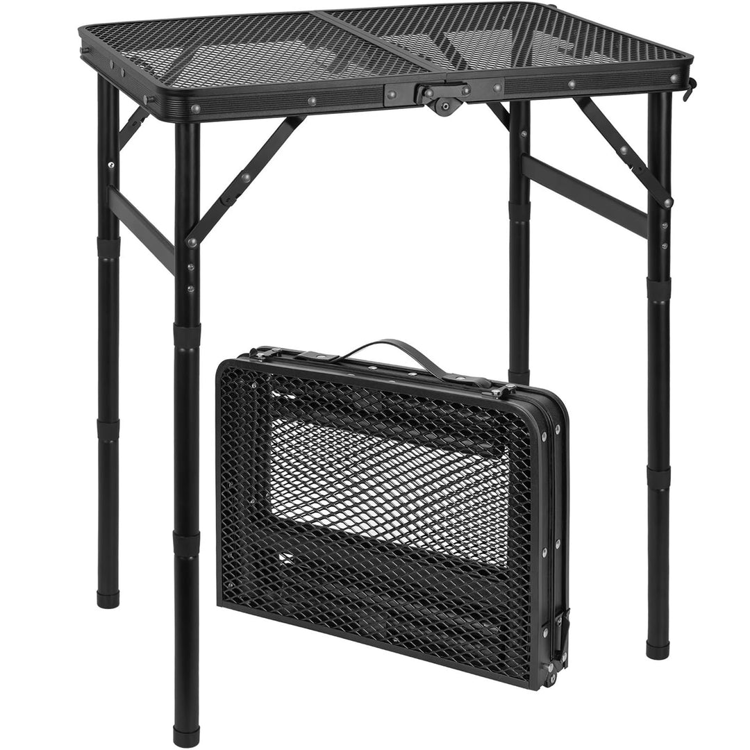 AKOZLIN Folding Grill Table 3 Height Adjustable Portable Metal Aluminum Picnic Table with Mesh Deskt