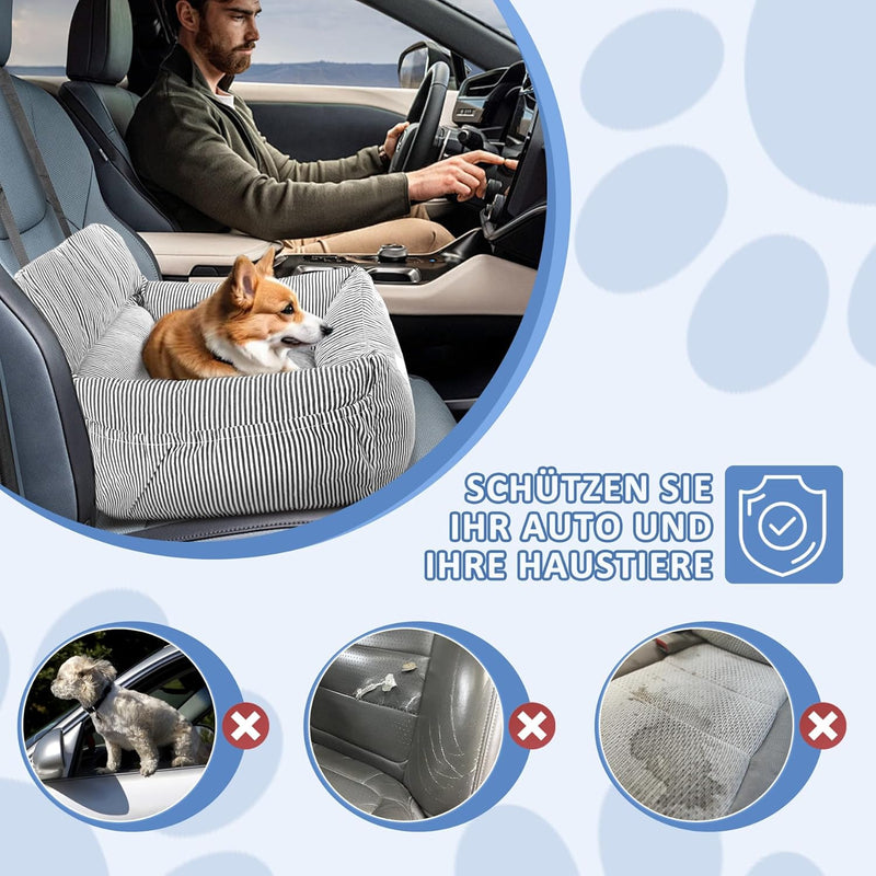 CALIYO Hunde Autositz, Sicherheitsgurt - Waschbarer Autositz Hund in Schwarz/Weiss für Kleine, Mittl