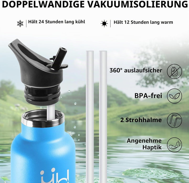 HoneyHolly Trinkflasche 1L, BPA-Frei, Trinkflasche Edelstahl, Thermosflasche, Auslaufsichere Isolier