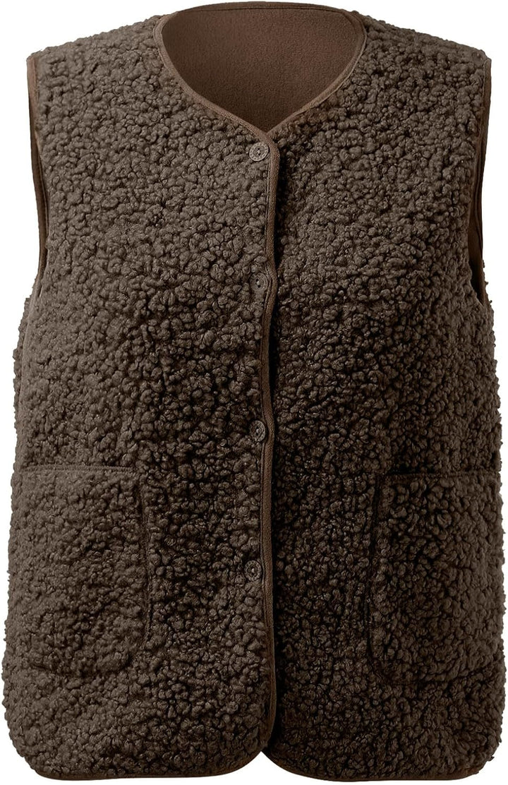 Damen-Weste, lässig, ärmellos, V-Ausschnitt, Plüsch, warm, lässig, niedlich, warm, lang, leichte Jac