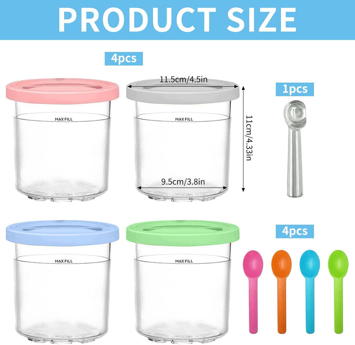Eisbehälter für Speiseeis,4er-Set Ice Cream Pints Beche,mit Deckel,Creami Behälter für die Ninja Cre