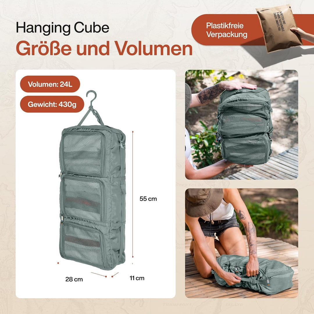TRAVEL DUDE Hängeorganizer mit Kompression aus recycelten Plastikflaschen | Tragbare Reiseregale für