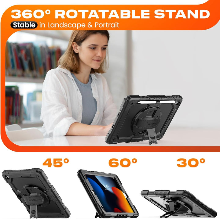 SEYMAC stock Hülle für iPad 9./8./7. Generation 10,2 Zoll 2021/2020/2019, Stossfeste Hülle mit Displ