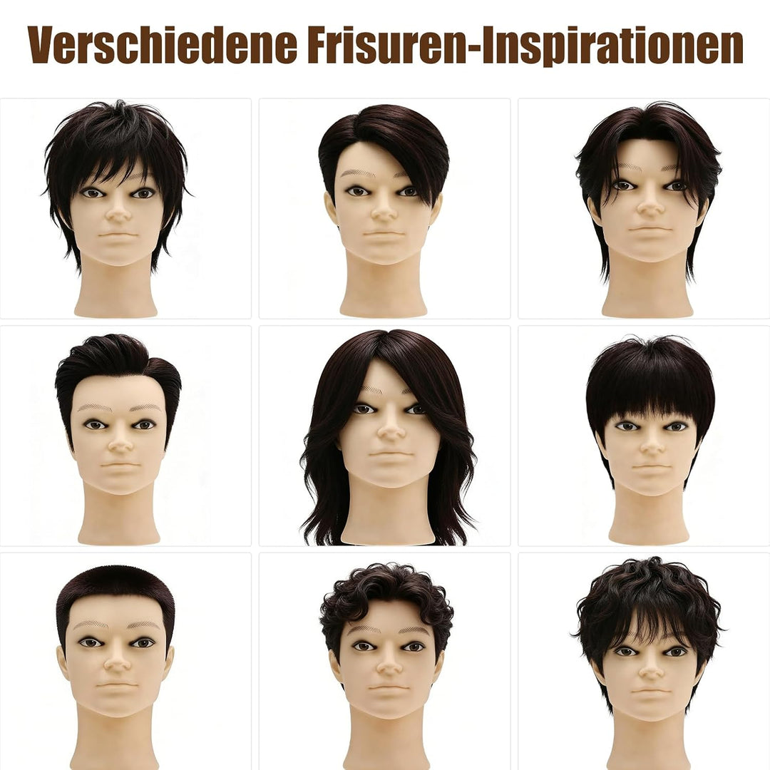 TwoWin 13 Zoll (33 cm) Frisierkopf Echthaar, Mann Friseurkopf Übungskopf 100% echthaar, Trainingskop