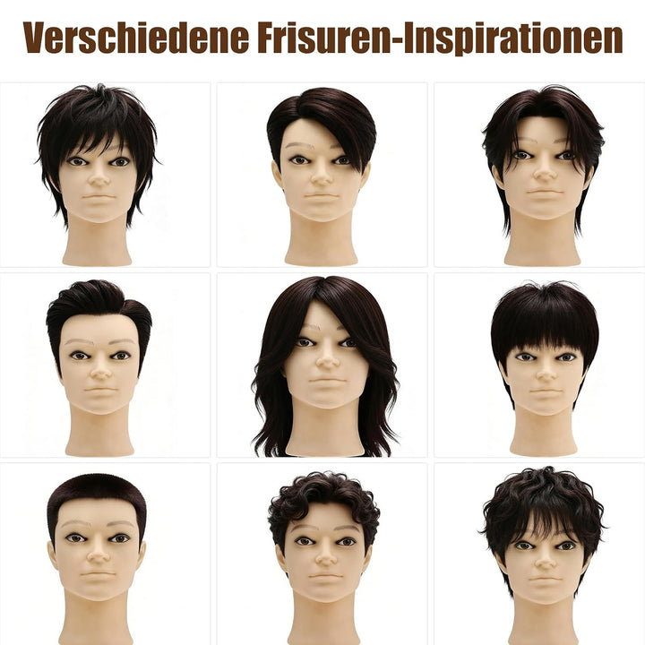 TwoWin 13 Zoll (33 cm) Frisierkopf Echthaar, Mann Friseurkopf Übungskopf 100% echthaar, Trainingskop