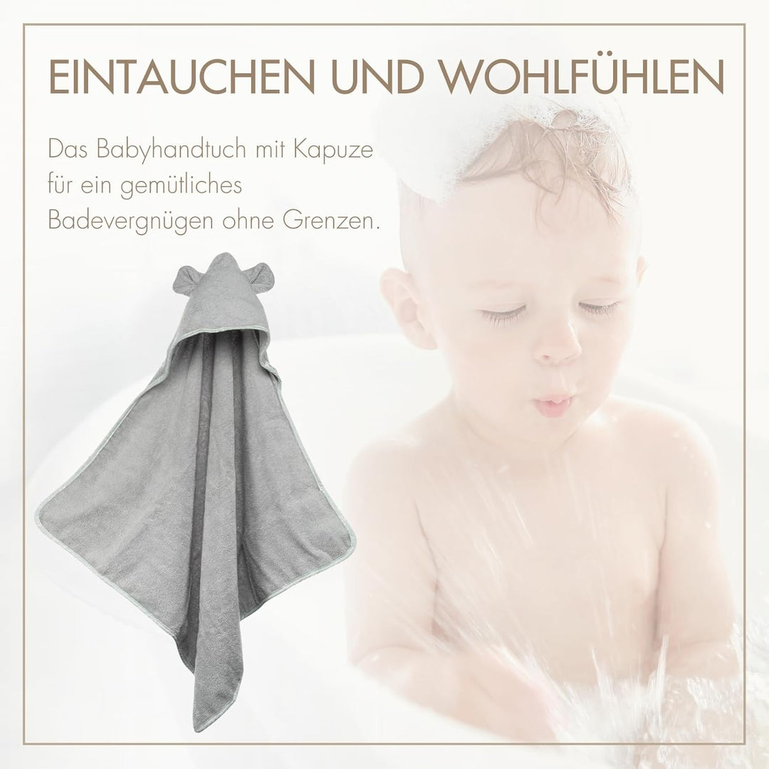 MOYO Kapuzenhandtuch mit Ohren in Grau I 75x75cm I Kleinkind & Baby Badeponcho aus 100% Frottee-Baum