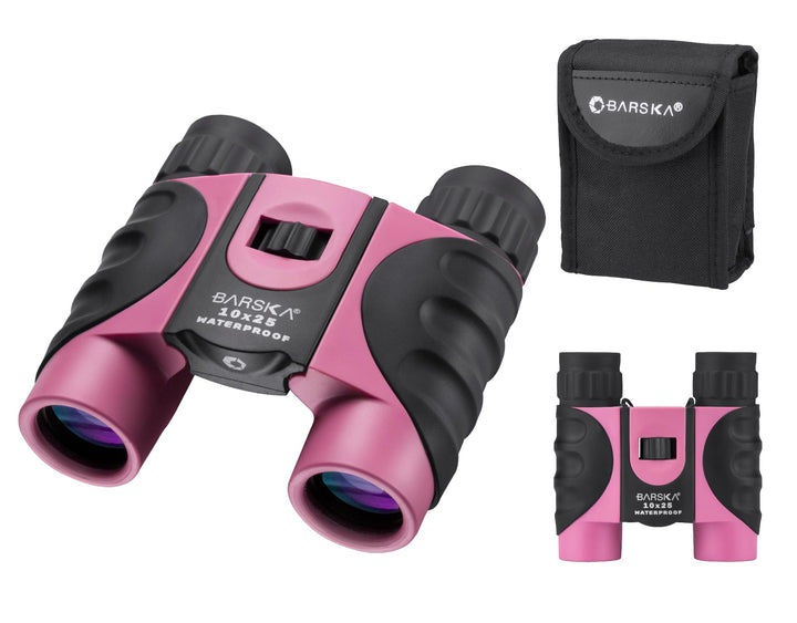 BARSKA 10x25 wasserdichtes Fernglas Pink-Schwarz, Pink-Schwarz