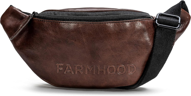 Farmhood Memphis Damen/Herren Gürteltasche aus Leder 34 cm - Hüfttasche mit Reissverschlussfach auf